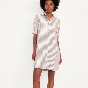 - NWT OLD NAVY Linen-Blend Shirt Dress Color: Sand Stripe SIZE LARGE